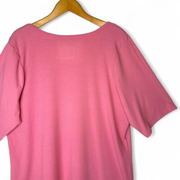 Torrid Women's Super Soft Ribbed Short V-Neck Sleeve T-Shirt 4X Pink Plus Size - Picture 6 of 9